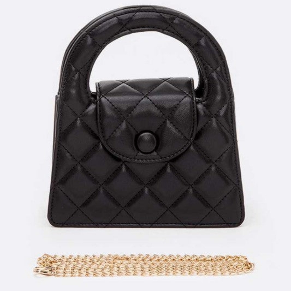Top Handle Convertible Quilted Clutch Swing Crossbody Bag Black New